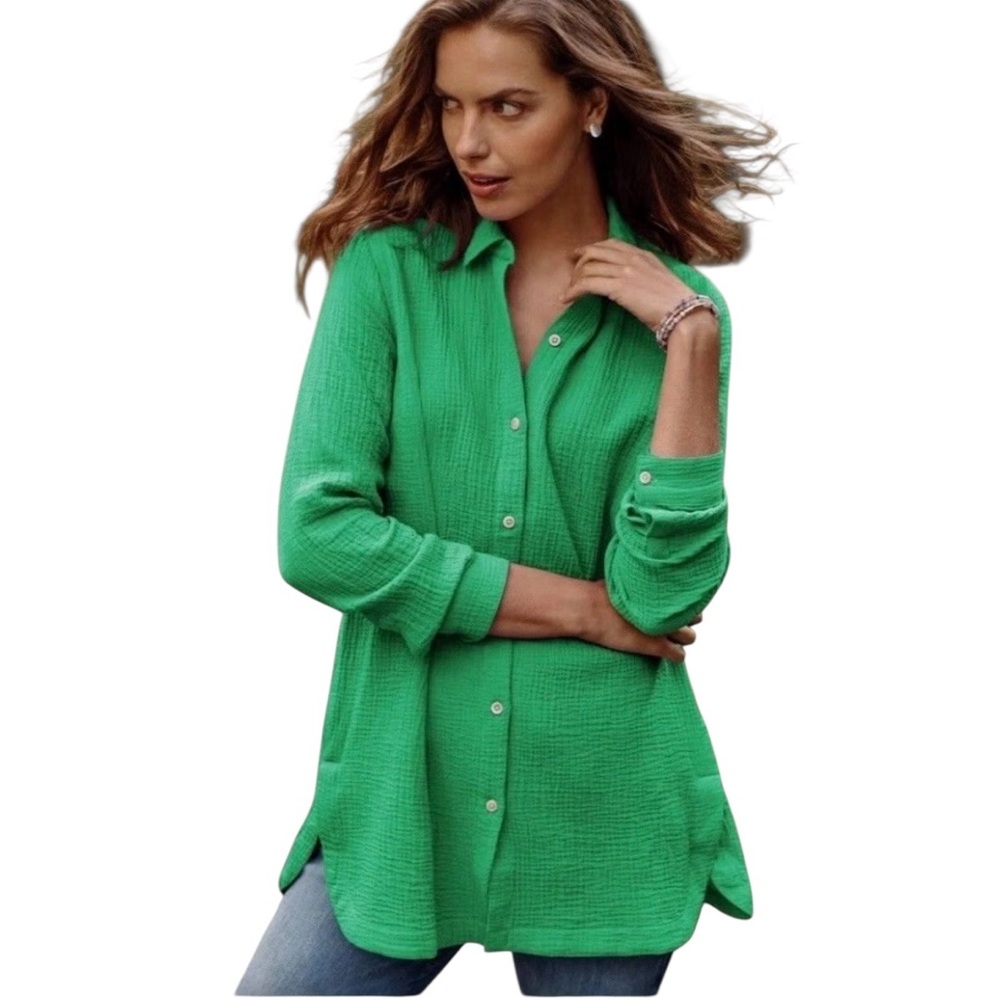 J. Jill•Gauze Split Hem Tunic Button Down Shirt